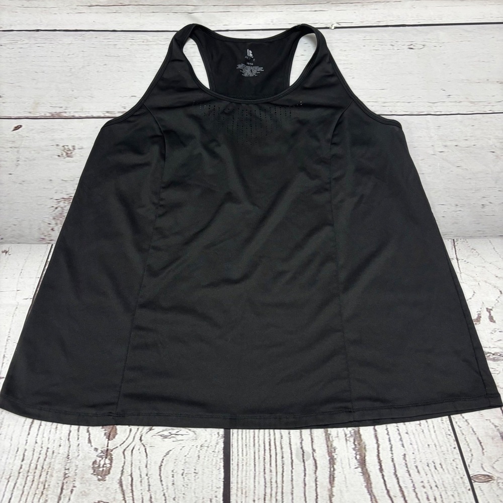 LB Active Womens Racerback‎ Athletic Tank Top Black Perforated Size 14/16 L